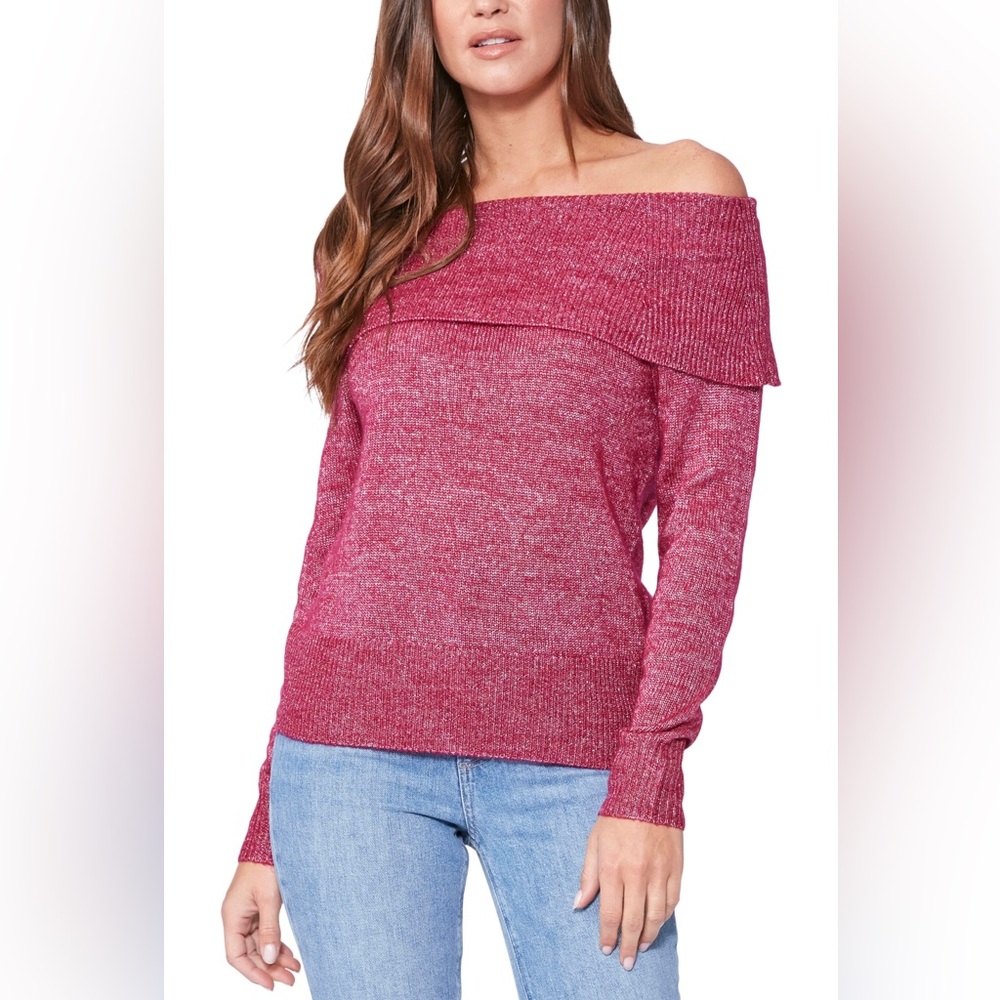 PAIGE Izabella Metallic Mélange Off the Shoulder Sweater
